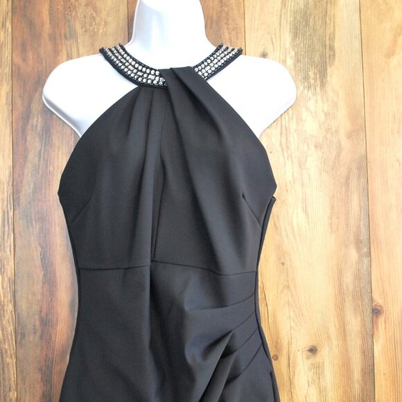 Alex Evenings Embellished Halter Neck Ruched Sheath Dress Navy 10 - Picture 1 of 6